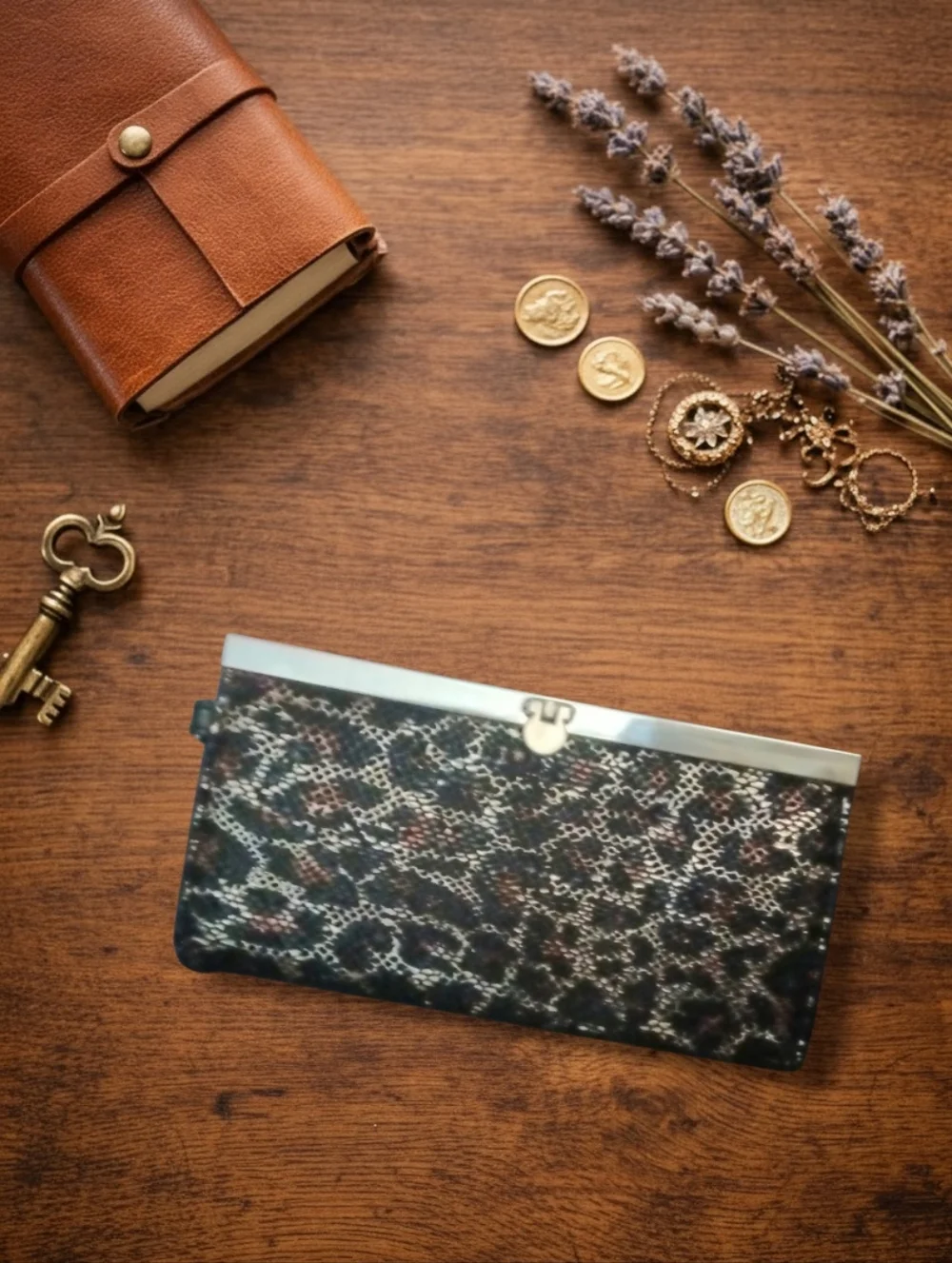 Women's Metallic Leopard/Animal Print Clutch Wallet - Bronze, Black, & Silver